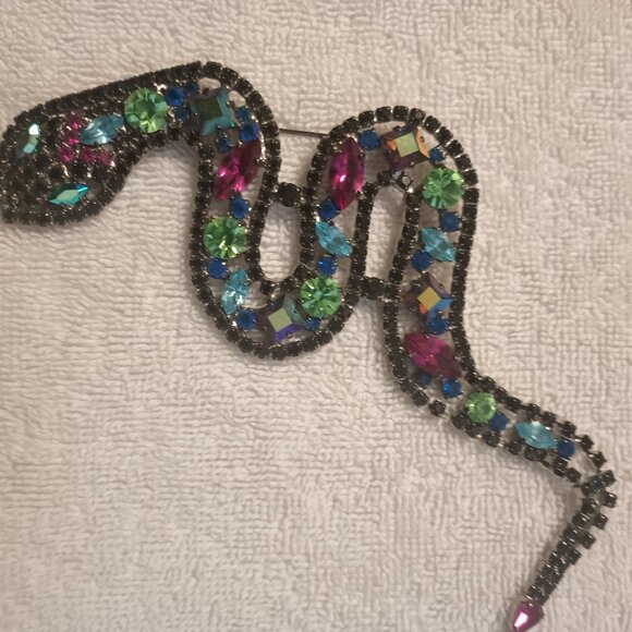 Nicky Butler Multi-color Rhinestone Figural Snake Brooch. - Picture 1 of 4